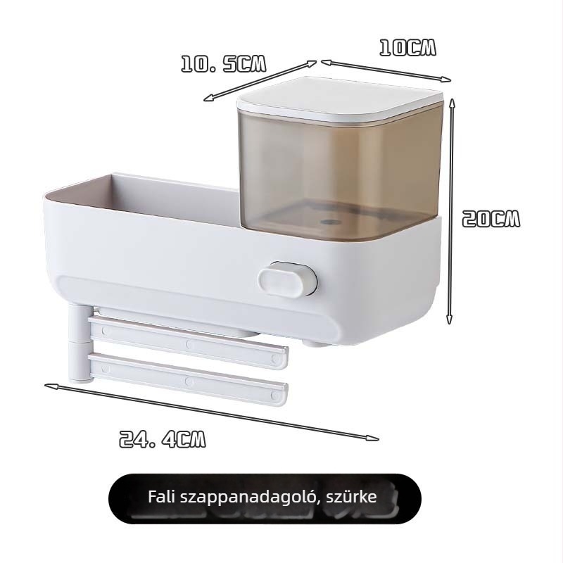 Kézfertőtlenítő adagoló falra szerelhető, lyukmentes, ABS anyagból, súly 0,39 kg, modern minimalista stílus, kézi nyomású működés