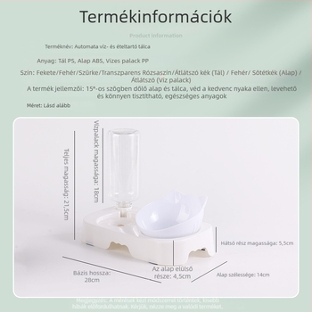 Automata víz- és ételadagoló macskáknak és kutyáknak; szivárgásmentes nyakvédős tál; ABS anyag; teljes automata etető készlet; súly ~250 g; Márka Taiguang; Csomagolás: alap + tál 50 db; ivóüveg 200 db