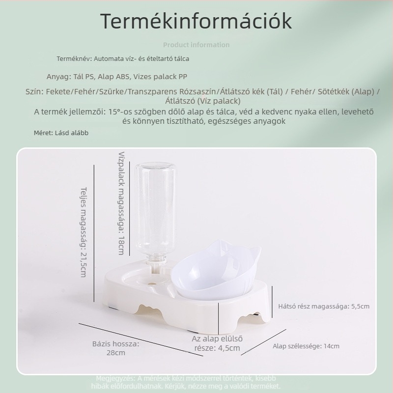 Automata víz- és ételadagoló macskáknak és kutyáknak; szivárgásmentes nyakvédős tál; ABS anyag; teljes automata etető készlet; súly ~250 g; Márka Taiguang; Csomagolás: alap + tál 50 db; ivóüveg 200 db