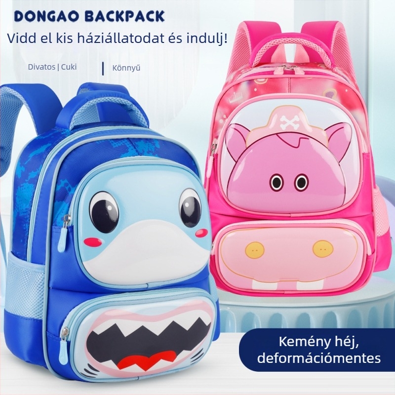 Iskolai gyerek hátizsák állatmintával – Oxford anyag, légpárnás vállpántok, 1–2. osztály, rajzfilmszerű stílus