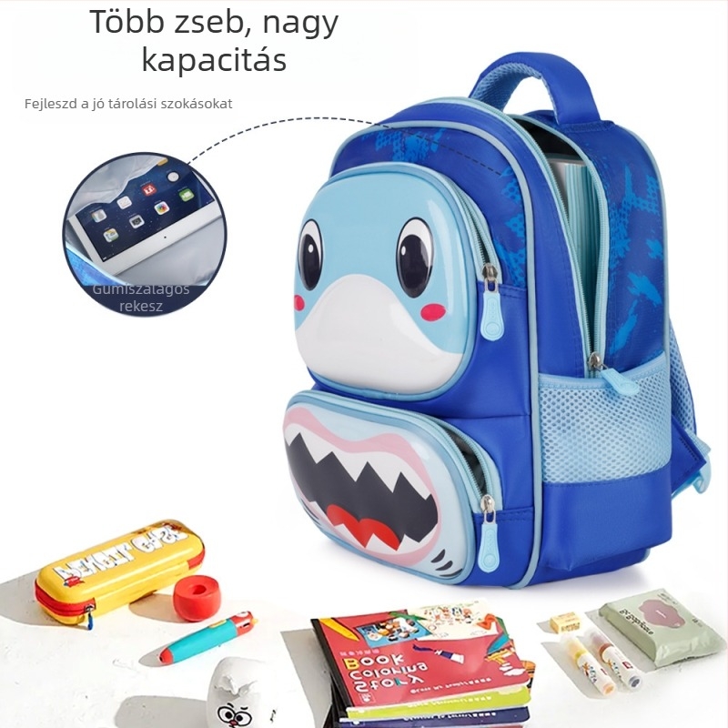 Iskolai gyerek hátizsák állatmintával – Oxford anyag, légpárnás vállpántok, 1–2. osztály, rajzfilmszerű stílus