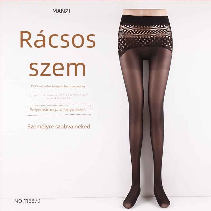 Manzi 15D kivágott hálós harisnyanadrág, magas derekú, varrás nélküli, nylon
