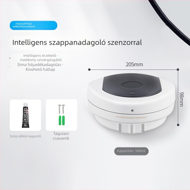 Szenzoros szappanadagoló, falra szerelt, automata, 500 ml kapacitású, fürdőszobába és otthonra