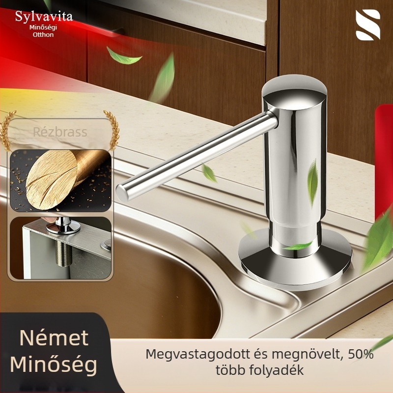 Kézzel működtethető mosogató adagoló folyadék — 304 rozsdamentes acélból, elektroplat felülettel, modern minimalista stílus, súly 250 g