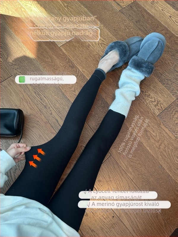 Szürke női négyirányú elasztikus leggings téli viseletre, fenékemelés és karcsúsító hatás, vastag fleece-béléssel