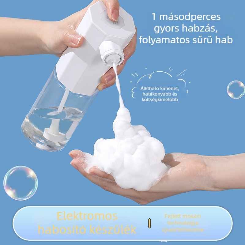 Intelligens elektromos habosító samponhoz, kézmosáshoz, tusfürdőhöz és arcápolóhoz, sűrű habbal és permetezőpisztollyal