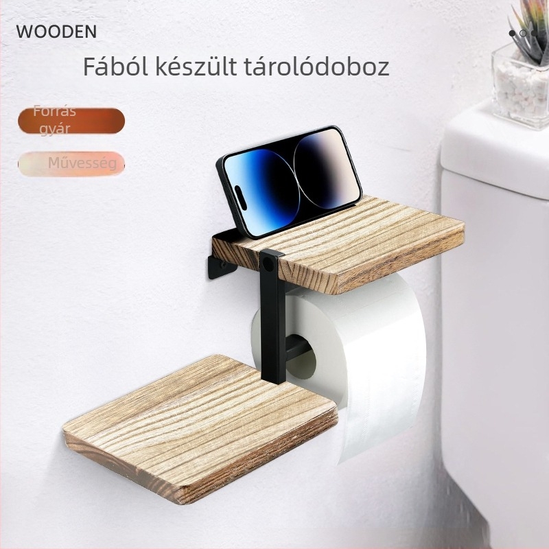 Fából készült papírtartó tekercs – falra szerelhető, felület Charcoal-Grilled, modern minimalist stílus, Yundu