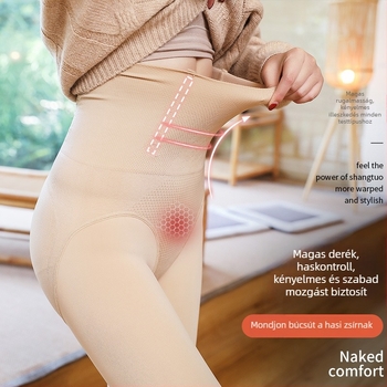 Női magas derekú alakformáló harisnya nylonból, fleece bélés, vastag, teljes hosszúságú, ősz–tél