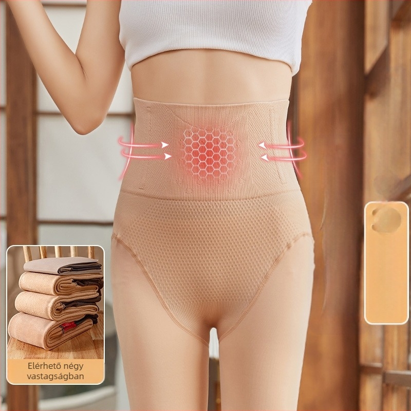 Női magas derekú alakformáló harisnya nylonból, fleece bélés, vastag, teljes hosszúságú, ősz–tél