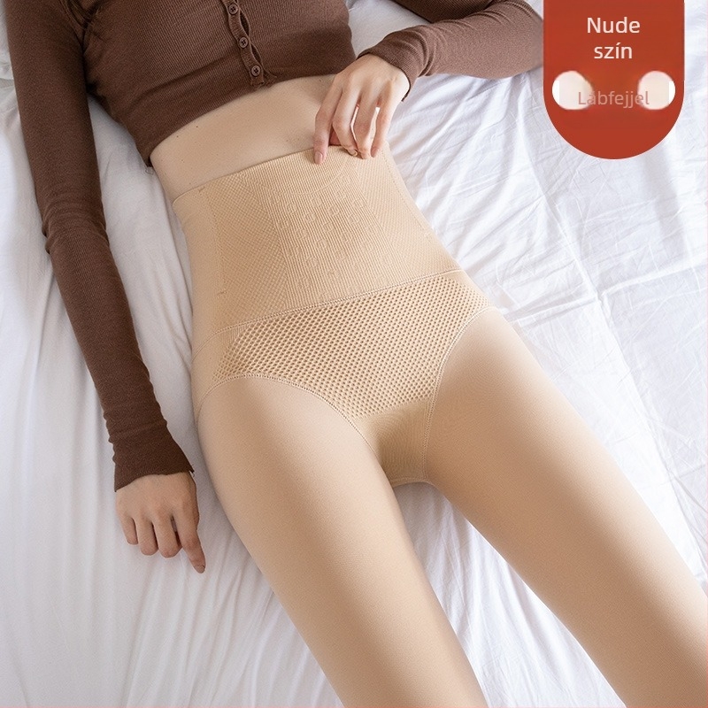 Női magas derekú alakformáló harisnya nylonból, fleece bélés, vastag, teljes hosszúságú, ősz–tél