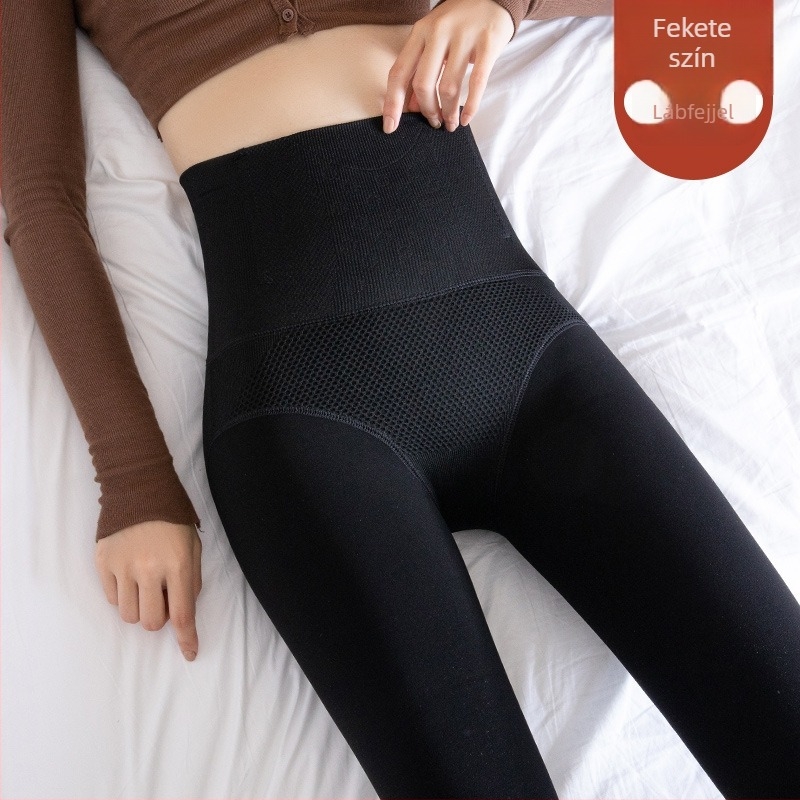 Női magas derekú alakformáló harisnya nylonból, fleece bélés, vastag, teljes hosszúságú, ősz–tél