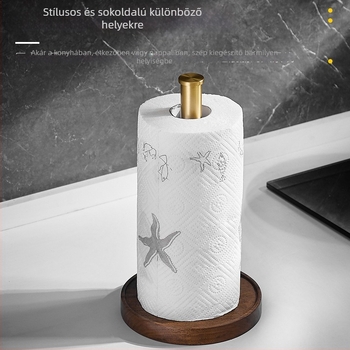 Asztali papírtörlő-tartó, diófából, ovális alak, aranyozott felület, Hongwei márka, kód HIM-3039