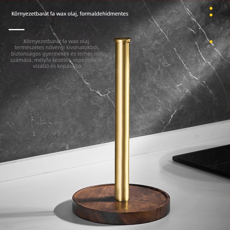 Asztali papírtörlő-tartó, diófából, ovális alak, aranyozott felület, Hongwei márka, kód HIM-3039