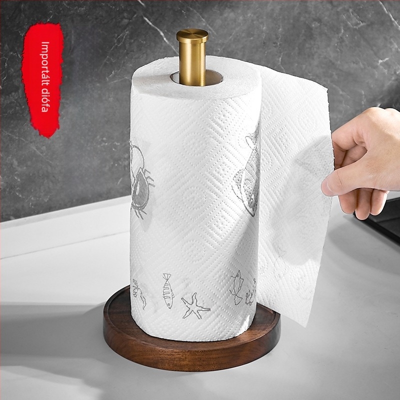 Asztali papírtörlő-tartó, diófából, ovális alak, aranyozott felület, Hongwei márka, kód HIM-3039