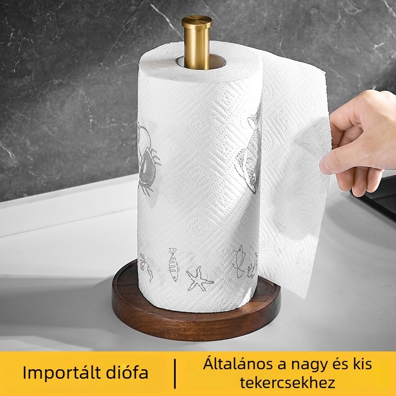 Asztali papírtörlő-tartó, diófából, ovális alak, aranyozott felület, Hongwei márka, kód HIM-3039