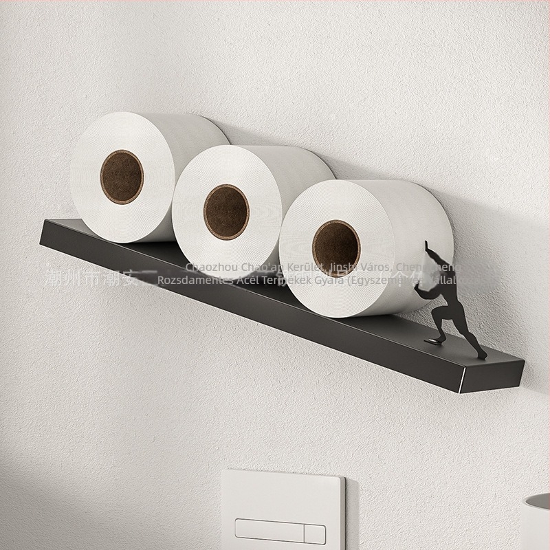 Zsebkendősdoboz-tároló — Fúrás nélküli szerelés, szénacélból, modern minimalist stílus, alkalmas tekercses papírhoz