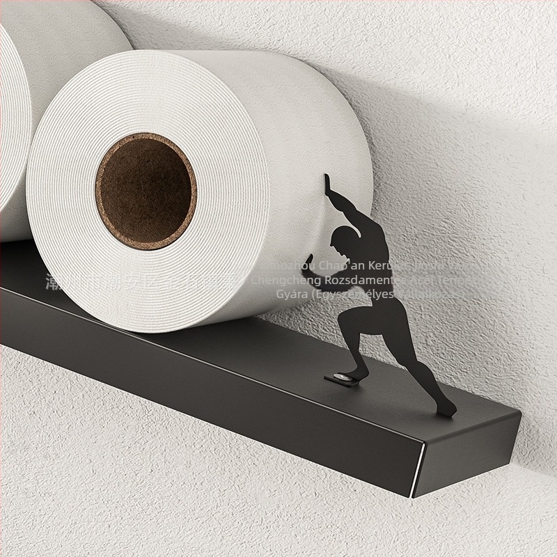Zsebkendősdoboz-tároló — Fúrás nélküli szerelés, szénacélból, modern minimalist stílus, alkalmas tekercses papírhoz