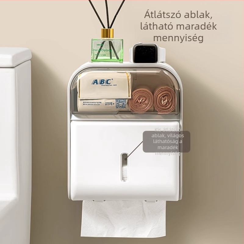 Fali vécépapírtartó fúrás nélkül, vízálló műanyag, modern minimalista stílus