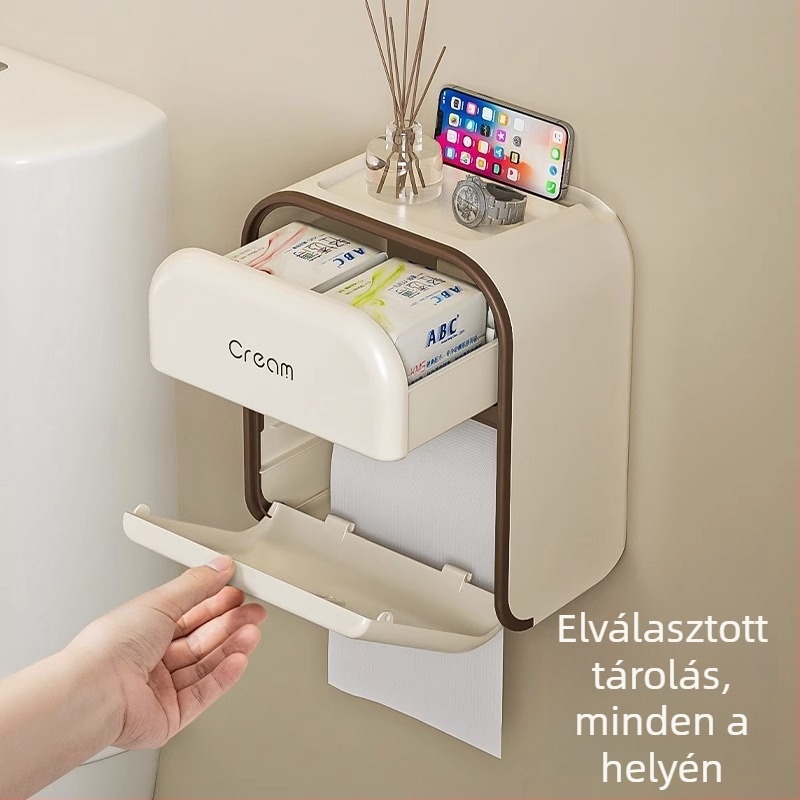 Fali vécépapírtartó fúrás nélkül, vízálló műanyag, modern minimalista stílus