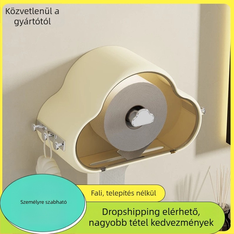 Falihoz rögzíthető papírzsebkendő tartó felhő alakú, kereszt alakú ki-nyitó nyílással, műanyagból, modell A00010, vízálló és többfunkciós