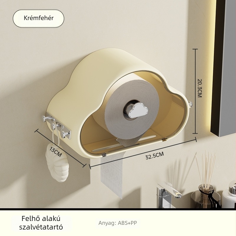 Falihoz rögzíthető papírzsebkendő tartó felhő alakú, kereszt alakú ki-nyitó nyílással, műanyagból, modell A00010, vízálló és többfunkciós