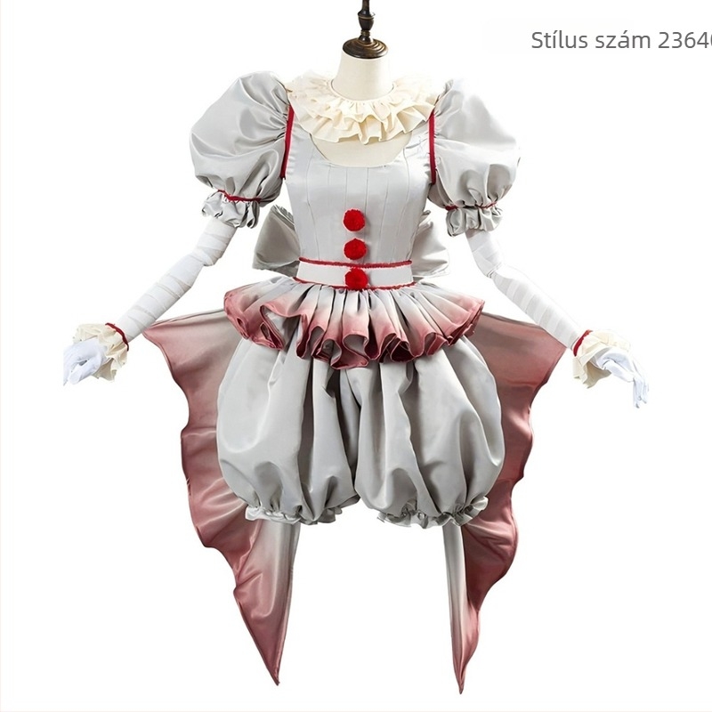 Felnőtt, uniszex bohóc cosplay jelmez, színpadi ruházat, poliészter anyag, repedt virág mintázat
