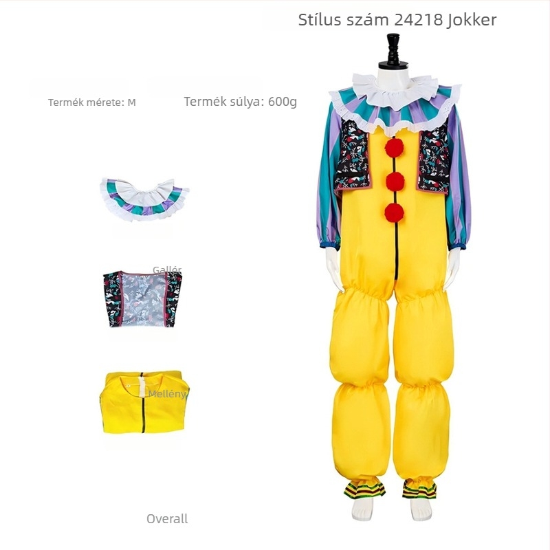 Felnőtt, uniszex bohóc cosplay jelmez, színpadi ruházat, poliészter anyag, repedt virág mintázat