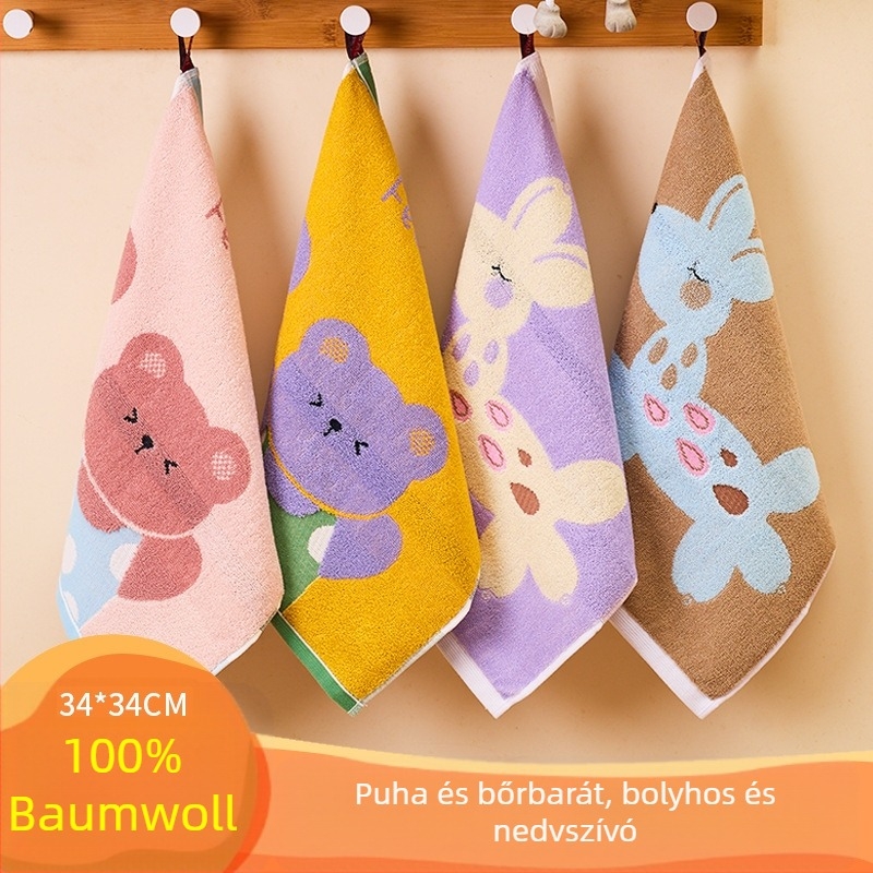 Pamut gyerekeknek szóló négyzet alakú arctörölköző, gyors nedvszívás, 50 g, Jacquard szövés