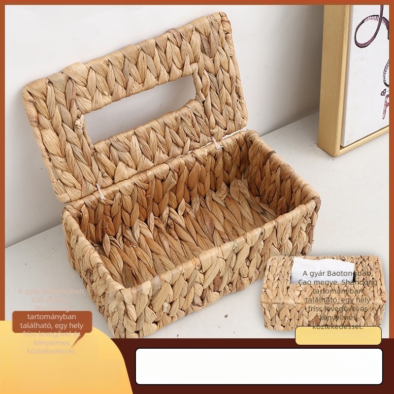 Szalmából készült, szőtt zsebkendő-tartó, modern minimalista stílus, felületre szerelhető, többfunkciós a nappaliba, hálószobába és fürdőbe