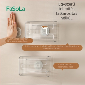 FaSoLa falra szerelhető zsebkendő-doboz, PET anyag, többfunkciós, alkalmas nappalira és fürdőszobára
