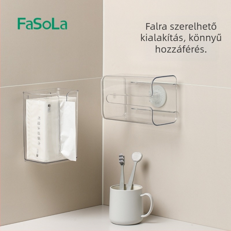 FaSoLa falra szerelhető zsebkendő-doboz, PET anyag, többfunkciós, alkalmas nappalira és fürdőszobára