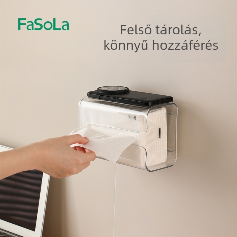 FaSoLa falra szerelhető zsebkendő-doboz, PET anyag, többfunkciós, alkalmas nappalira és fürdőszobára