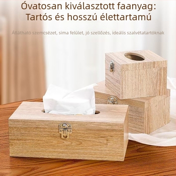 Dream Crown fából készült szalvétatartó zárható fedéllel, asztali kivitel autóhoz, nappalihoz és fürdőszobához, kompatibil cserélhető papírszalvétákkal