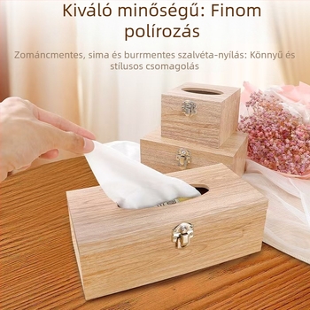 Dream Crown fából készült szalvétatartó zárható fedéllel, asztali kivitel autóhoz, nappalihoz és fürdőszobához, kompatibil cserélhető papírszalvétákkal
