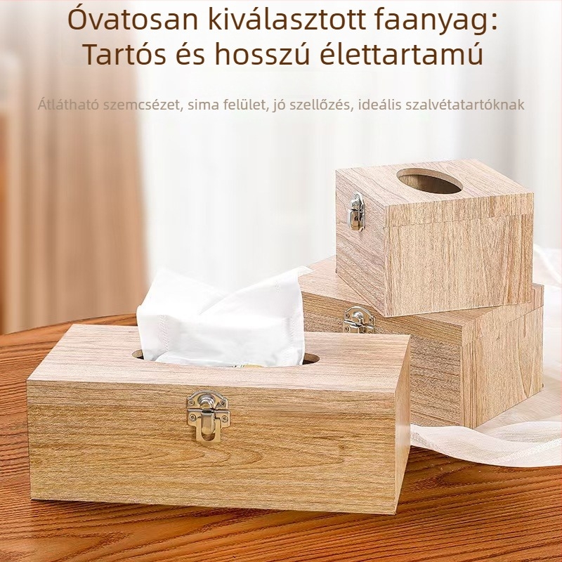 Dream Crown fából készült szalvétatartó zárható fedéllel, asztali kivitel autóhoz, nappalihoz és fürdőszobához, kompatibil cserélhető papírszalvétákkal