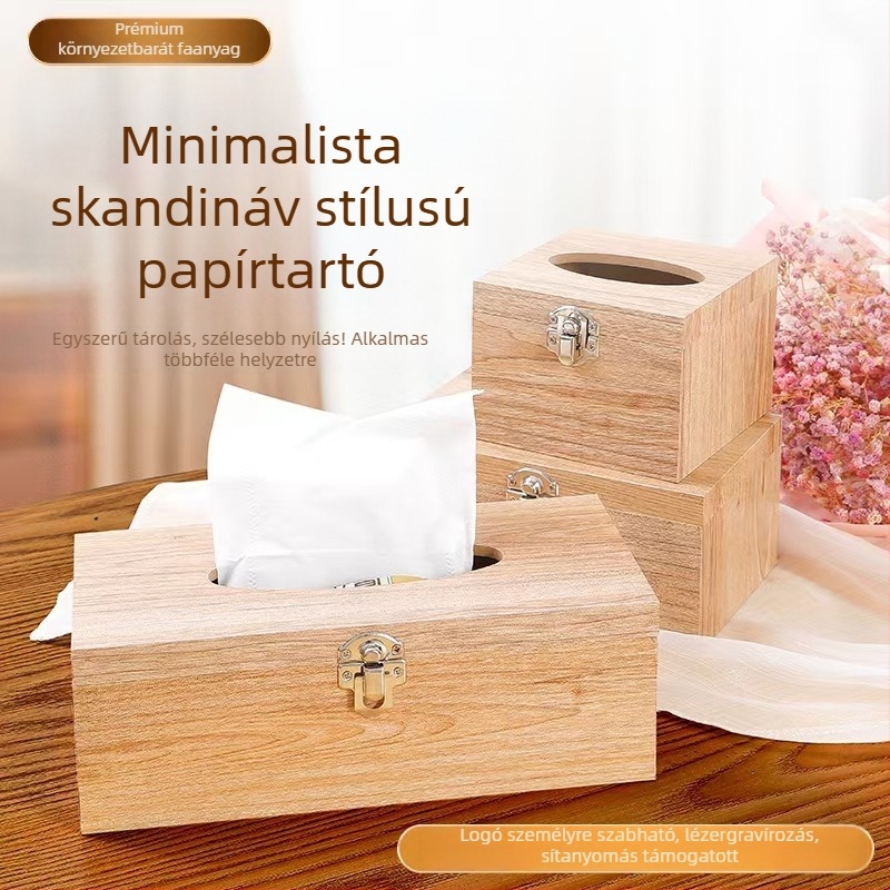 Dream Crown fából készült szalvétatartó zárható fedéllel, asztali kivitel autóhoz, nappalihoz és fürdőszobához, kompatibil cserélhető papírszalvétákkal