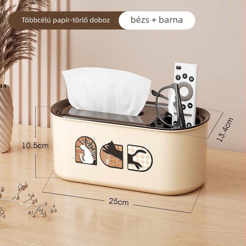 Műanyag papírzsebkendő doboz, multifunkcionális tárolóval a nappaliba és a fürdőbe, modern minimalista stílus, modell PY-003-1