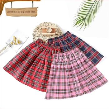 Lányoknak szóló kockás puffos JK-stílusú gyerek szoknya, pamut anyag, 3–8 éveseknek, nyár 2022