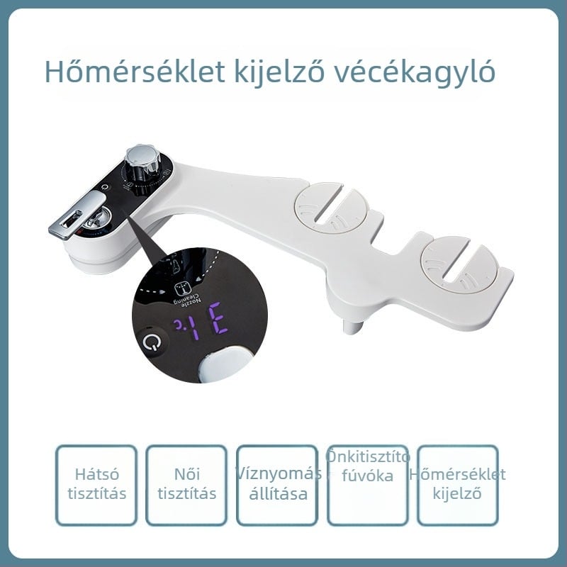Hőmérséklet-kijelzős bidé ülőke, ABS műanyag, öntisztító fúvóka, szétválasztott felépítés, bidet spriccfúvóka