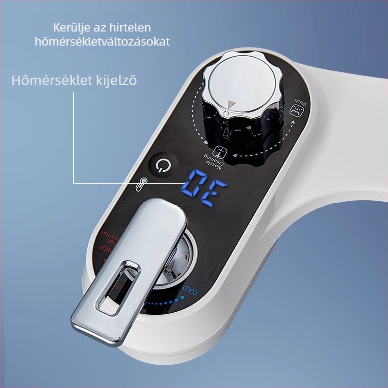 Hőmérséklet-kijelzős bidé ülőke, ABS műanyag, öntisztító fúvóka, szétválasztott felépítés, bidet spriccfúvóka
