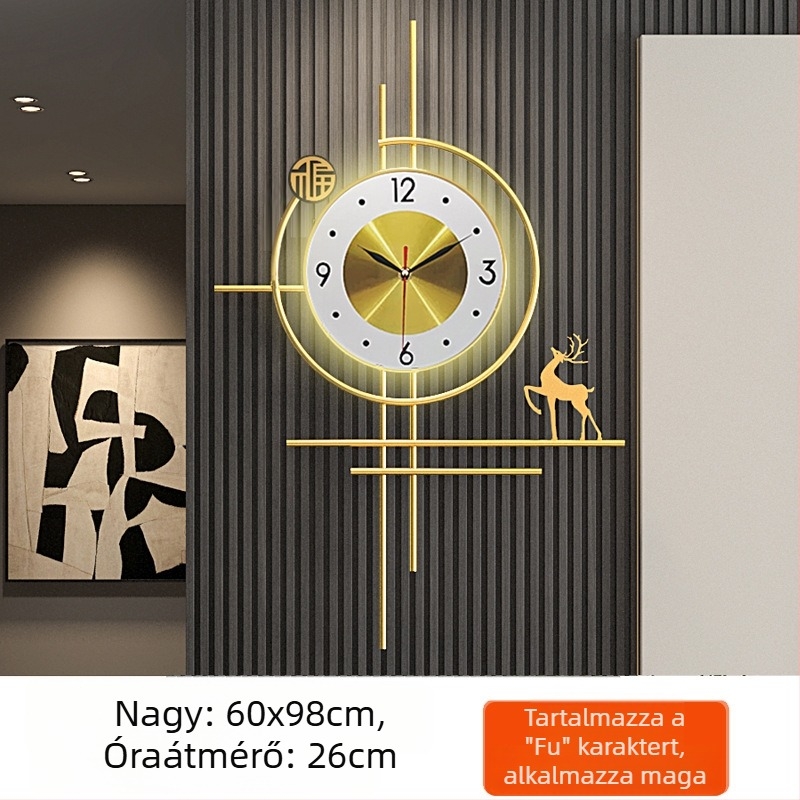 Fali óra napenergia, sima mozgás, acél keret, acél dial, műanyag tükör