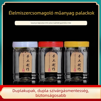 Üres széles nyakú PET műanyag tárolóedény műanyag fedővel élelmiszertároláshoz