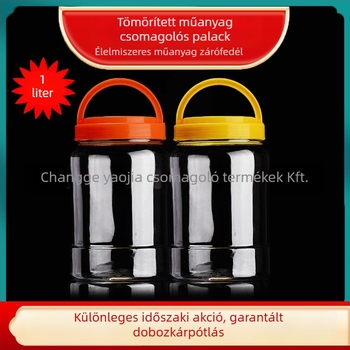 Üres széles nyakú PET műanyag tárolóedény műanyag fedővel élelmiszertároláshoz