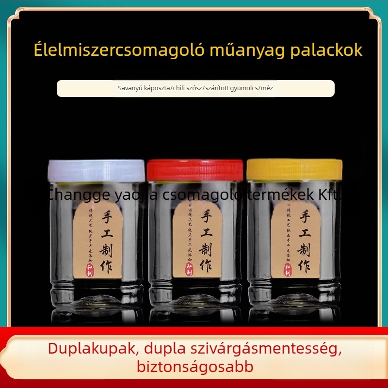 Üres széles nyakú PET műanyag tárolóedény műanyag fedővel élelmiszertároláshoz