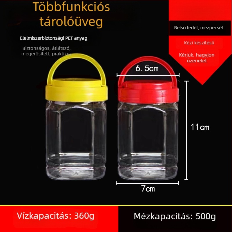 Üres széles nyakú PET műanyag tárolóedény műanyag fedővel élelmiszertároláshoz