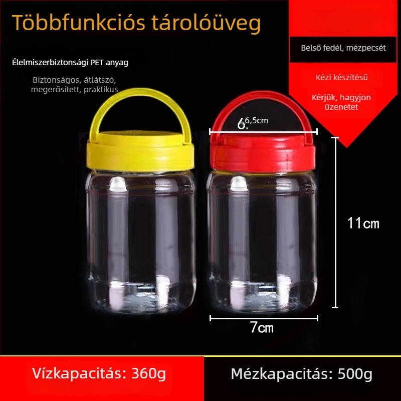 Üres széles nyakú PET műanyag tárolóedény műanyag fedővel élelmiszertároláshoz
