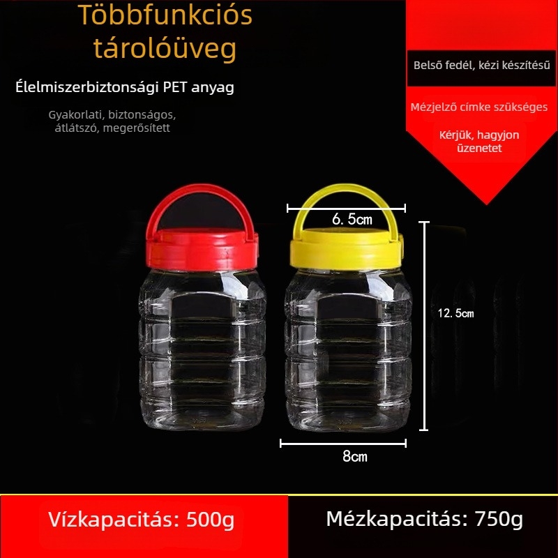 Üres széles nyakú PET műanyag tárolóedény műanyag fedővel élelmiszertároláshoz