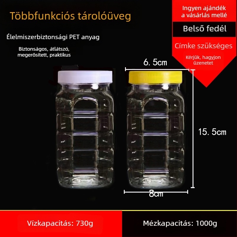 Üres széles nyakú PET műanyag tárolóedény műanyag fedővel élelmiszertároláshoz