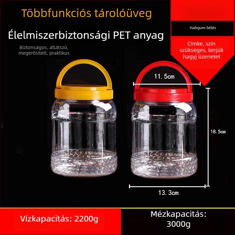 Üres széles nyakú PET műanyag tárolóedény műanyag fedővel élelmiszertároláshoz
