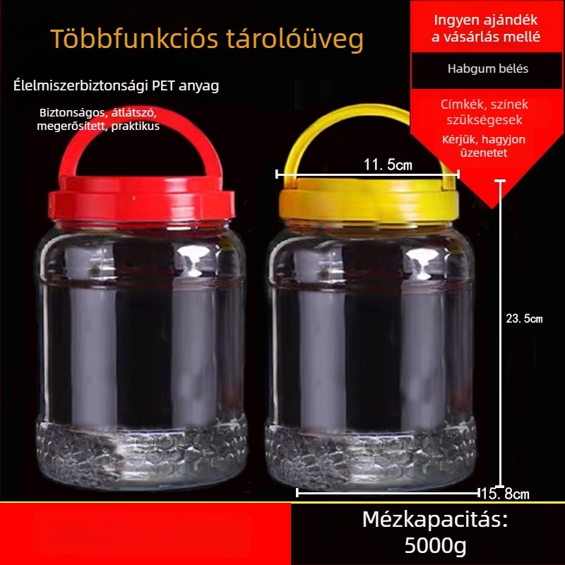 Üres széles nyakú PET műanyag tárolóedény műanyag fedővel élelmiszertároláshoz